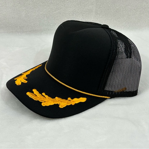 Nautical Captain Oak Leaf Embroidered Trucker Mesh OTTO Cap Snap back Hat Black - Picture 2 of 6